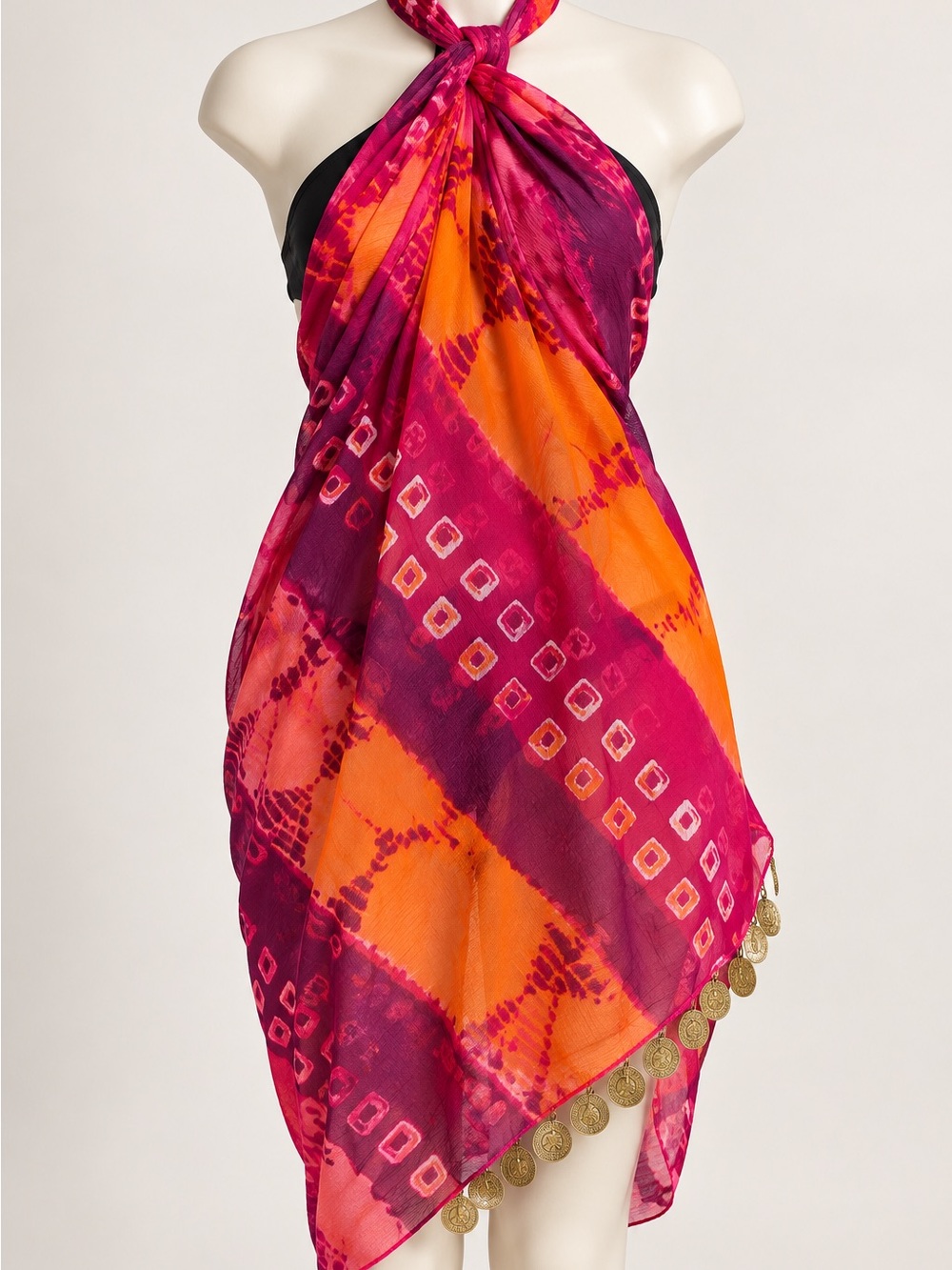 3-in-1 Pink Orange Purple Pareo Sarong Cover-Up Scarf NWT
